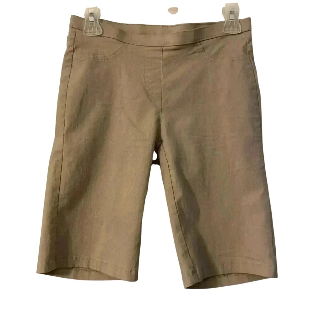 Basic Editions Womens Tan Khaki Pull‎ On Bermuda Shorts Stretch Size Small